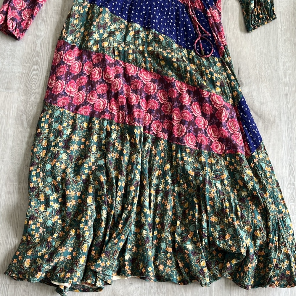 Free People Endless Love Maxi Dress Wrap Long Sleeve Patchwork Boho Women Small - Picture 9 of 16